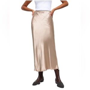 NWT River Island‎ Women’s Gold Satin Midi Skirt Bias Cut British